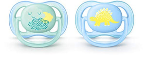 Philips AVENT Ultra Air Pacifier 0-6 Months, Contemporary Decos, Blue/Green, 4 Pack, SCF344/40