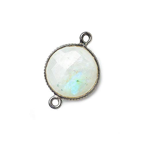 15mm Black Gold .925 Corrugated Bezel Rainbow Moonstone Coin 2 Ring Connector 1 pc