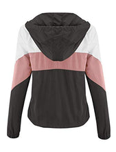 Load image into Gallery viewer, FASHION BOOMY Women&#39;s Color Block Windbreaker Jacket - Hooded Pullover - Zip Up Outwear Medium Black/Pink
