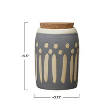 Load image into Gallery viewer, Creative Co-Op Debossed Stoneware Pattern &amp; Cork Lid, Grey Canister
