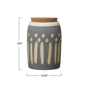 Creative Co-Op Debossed Stoneware Pattern & Cork Lid, Grey Canister