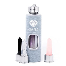 Load image into Gallery viewer, Kiara Crystal Elixir Bottle | 16oz Natural Gemstone Water Bottle for Making Crystal Infused Gemwater | Includes Premium Healing Crystal, Free E-Book and Neoprene Sleeve (Super Sleeve - Amethyst)
