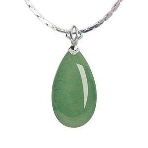 iSTONE Natural Gemstone Green Jade Aventurine Water Drop 925 Sterling Silver Pendant Necklace