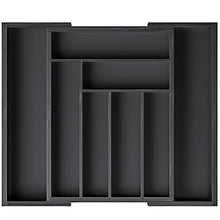 Load image into Gallery viewer, Bamboo Expandable Drawer Organizer for Utensils Holder, Adjustable Cutlery Tray, Wood Drawer Dividers Organizer for Silverware, Flatware, Knives in Kitchen, Bedroom, Living Room by Pipishell (Black)
