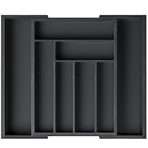 Bamboo Expandable Drawer Organizer for Utensils Holder, Adjustable Cutlery Tray, Wood Drawer Dividers Organizer for Silverware, Flatware, Knives in Kitchen, Bedroom, Living Room by Pipishell (Black)