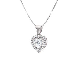 Diamondere Natural and Certified White Topaz and Diamond Heart Petite Necklace in 14k White Gold | 0.51 Carat Pendant with Chain