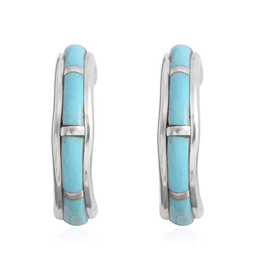 SANTA FE Style 925 Sterling Silver Kingsman Turquoise Southwest Jewelry Hoops Hoop Earrings for Women Gift