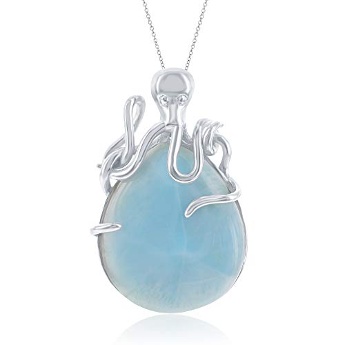 Sterling Silver Natural Larimar Pear-Shaped Octopus 16+2