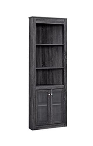 Home Source Bar Cabinet Bookshelf with Glass Doors in Chocolate Finish
