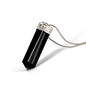 Raw Black Tourmaline Crystal Healing Pendant Necklace –Protection Negative Energy Cleanser Natural Stress Aid Soothe Mind Emotions - Authentic Stone on Silver Plated 18" Chain Chakra Healing Charm