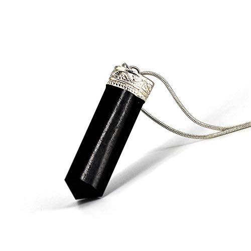 Raw Black Tourmaline Crystal Healing Pendant Necklace –Protection Negative Energy Cleanser Natural Stress Aid Soothe Mind Emotions - Authentic Stone on Silver Plated 18