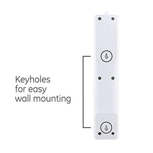 GE 6 Outlet Surge Protector, 10 Ft Extension Cord, Power Strip, 800 Joules, Flat Plug, Twist-to-Close Safety Covers, White, 14092