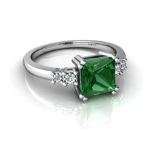 Load image into Gallery viewer, 14kt Rose Gold Lab Emerald and Diamond 6mm Square Art Deco Ring - Size 8
