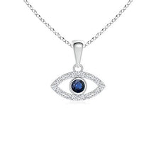 Load image into Gallery viewer, Blue Sapphire Evil Eye Pendant with Diamond Accents in 14K White Gold (2.5mm Blue Sapphire)
