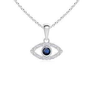 Blue Sapphire Evil Eye Pendant with Diamond Accents in 14K White Gold (2.5mm Blue Sapphire)
