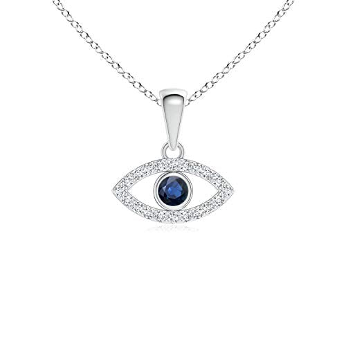 Blue Sapphire Evil Eye Pendant with Diamond Accents in 14K White Gold (2.5mm Blue Sapphire)