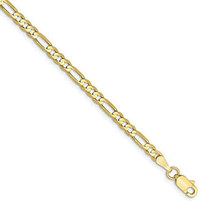 10k Yellow Gold 3mm Concave Link Figaro Chain Anklet Ankle Beach Bracelet 7 Inch : Fine Jewelry For Women Gifts For Her