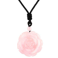 Load image into Gallery viewer, rockcloud Hand Carved Rose Quartz Rose Flower Crystal Stone Pendant Necklace for Women

