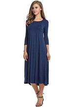 Load image into Gallery viewer, Hotouch Women&#39;s 3/4 Sleeve Casual Loose Solid Midi T-Shirt Dress (Navy Blue XL)
