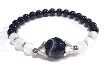 Load image into Gallery viewer, Handmade Banded Black Onyx, Moonstone, Black Tourmaline and Healing Bracelet 7 Inches
