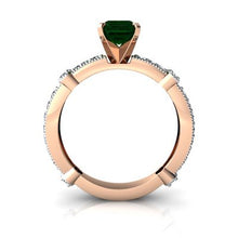 Load image into Gallery viewer, 14kt Rose Gold Lab Emerald and Diamond 7x5mm Emerald_Cut Milgrain Antique Style Ring - Size 4.5
