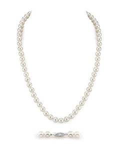 THE PEARL SOURCE 6.5-7mm AAA Quality Round White Freshwater Cultured Pearl Necklace for Women in 18" Princess Length