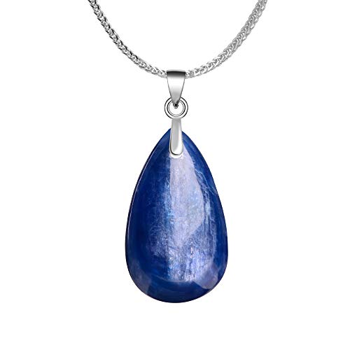 iSTONE 925 Sterling Silver Natural Gemstone Blue Kyanite Water Drop Pendant Necklace with 18