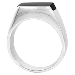 Sterling Silver Black Obsidian Ring for Men Slim Rectangular Flat Solid Back Handmade, Size 10