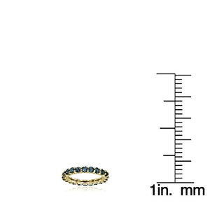 Ice Gems Yellow Gold Flashed Silver London Blue Topaz 3mm Round-Cut Eternity Ring, Size 6
