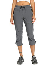 Load image into Gallery viewer, Women's Cargo Hiking Pants Lightweight Quick Dry Capri Pants Athletic Workout Casual Outdoor UPF 50+ Zipper Pockets Gray L
