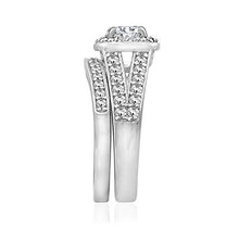 Load image into Gallery viewer, Amazon Collection Sterling Silver Platinum Plated Infinite Elements Cubic Zirconia Cushion Halo Ring, Size 8
