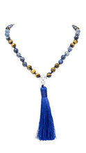 Load image into Gallery viewer, Larimar Accessories | Premium 8MM 108 Mala Beads Necklace with Tassel | Mala Gemstone Necklace | Mala Yoga Necklace | Mala Meditation Beads | Jewelry for Women Men | (Sodalite &amp; Tiger Eye)
