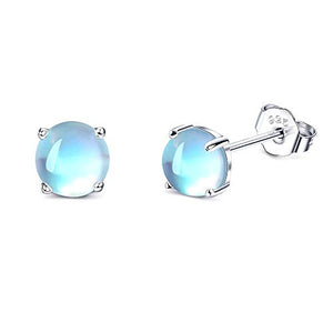 Fansilver Moonstone Earrings 925 Sterling Silver Rainbow Moonstone Stud Earrings Tiny Small Earrings Moonstone Jewelry for Women Hypoallergenic Earrings