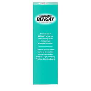 Bengay Pain Relieving Lidocaine Cream, Non-Greasy Topical Analgesic Cream with The Maximum Strength Numbing Relief of 4% Lidocaine HCl, Pleasant and Soothing Tropical Jasmine Scent, 3 oz
