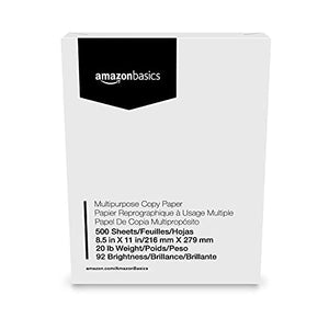 Amazon Basics Multipurpose Copy Printer Paper, 8.5 x 11 Inch 20Lb Paper - 8 Ream Case (4,000 Sheets), 92 GE Bright White