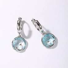 Load image into Gallery viewer, 14K gold-plated sterling silverRound natural topaz earrings crystal drop earrings, natural crystal birthday stone grapple stone fox earrings, The best choice for gifts for women (Blue topaz, Sterling Silver)
