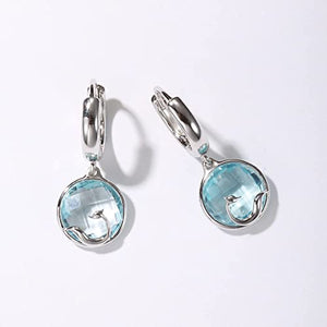 14K gold-plated sterling silverRound natural topaz earrings crystal drop earrings, natural crystal birthday stone grapple stone fox earrings, The best choice for gifts for women (Blue topaz, Sterling Silver)