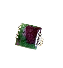 Load image into Gallery viewer, Voluptious Lips- RUBY in ZOISITE Natural (1.6 x 1.6 cm) Gemstone with Shimmering Pink-Red Ruby Matrix, 925 Sterling Silver, Handmade Ring Sz 8 Jewelry.
