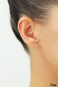 14k White Gold Solitaire Round Cubic Zirconia CZ Stud Earrings in Secure Screw-backs (3mm)