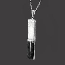 Load image into Gallery viewer, Black Tourmaline and Selenite Stacked Pendant Necklace Sterling Silver Chain - Handmade by mmCrystals™
