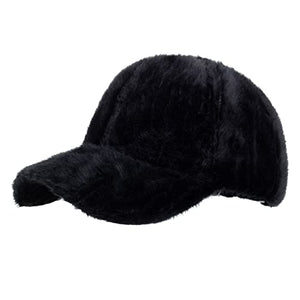 BCDlily Women Faux Fur Winter Baseball Caps Outdoor Casual Fluffy Warm Baseball Hat (Black)