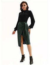 Load image into Gallery viewer, LIUMILAC Women Asymmetrical Bodycon Pencil Skirt Solid Wine Leather Midi Skirt with Zip
