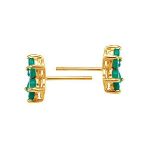 1 ct Natural Emerald Flower Stud Earrings with Diamonds in 18K Gold-Plated Sterling Silver