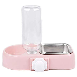 Cage Dual Bowl, Crate Hang Bowl, Dog Bowl with Water Bottle,Removable Stainless Steel Water Food Feeder Bowls Cage Coop Dish Holder with Bolt for Bird Pet Dog Cat, Food Water Bowl 2 in 1 Design Pink