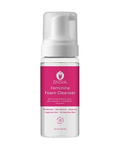 ZENZSUAL Feminine Foam Cleanser with Hyaluronic Acid and Organic Cranberry Extract, Foaming Feminine Wash for Intimate Areas, Vaginal Moisturizer w/ Self-Foaming Pump (3.4 Oz.)