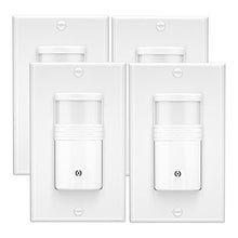 Load image into Gallery viewer, EverElectrix Motion Sensor Light Switch, Neutral Wire Required, Single Pole Only (Not 3-Way), Indoor In-Wall Occupancy Sensor with Wall Plate, Adjustable Timer, Title 24, UL Certified, White, 4 Pack
