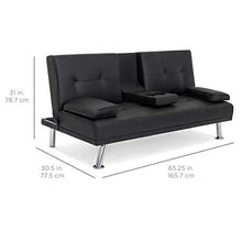 Load image into Gallery viewer, Best Choice Products Modern Faux Leather Convertible Futon Sofa w/Removable Armrests, Metal Legs, 2 Cupholders - Black
