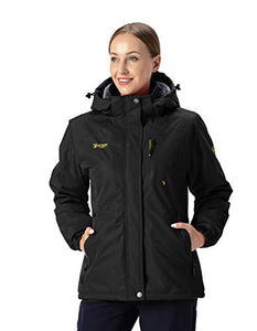 YSENTO Women's Fleece Ski Jacket Waterproof Windproof Mountain Raincoat Warm Snow Jacket Black Size M