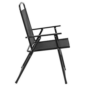Flash Furniture Nantucket 6 Piece Black Patio Garden Set with Table, Umbrella and 4 Folding Chairs