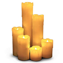 Load image into Gallery viewer, LED Lytes Timer Flameless Candles, Slim Set of 6, 2" Wide and 2"- 9" Tall, Ivory Color Wax and Flickering Amber Yellow Flame Battery Powered Flickering Candle Set
